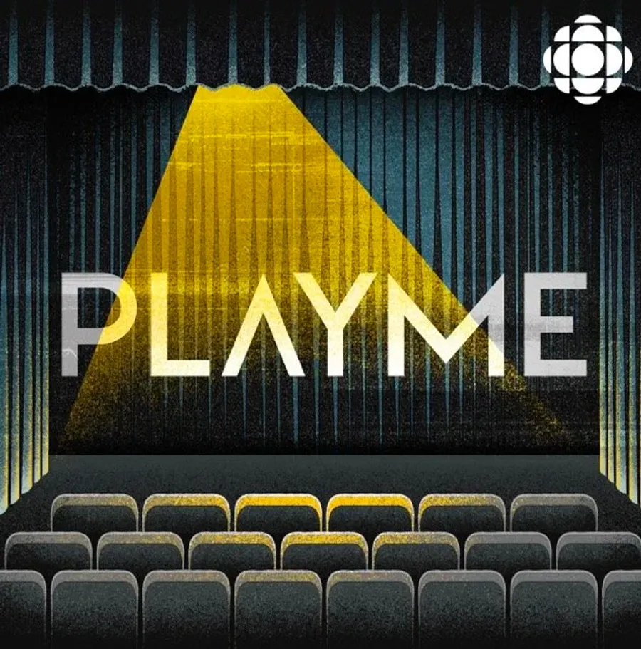 PlayME podcast artwork over a photo of red theatre seats